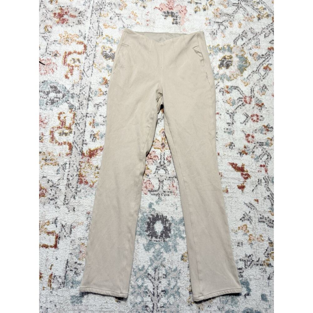Belle Kim Grave Beige Cotton Pants High Waist Wide Leg Small